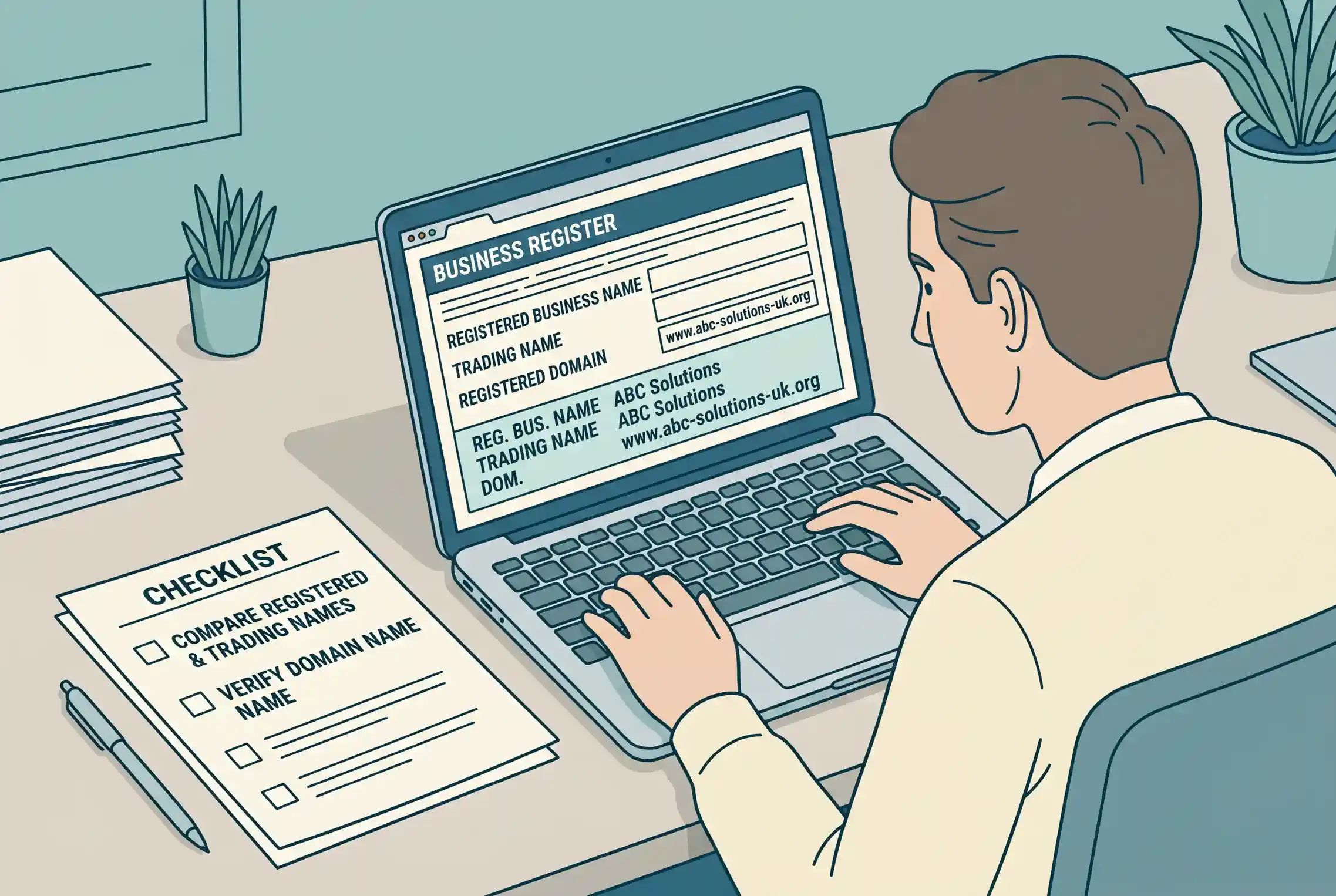 A checklist beside an official register search screen