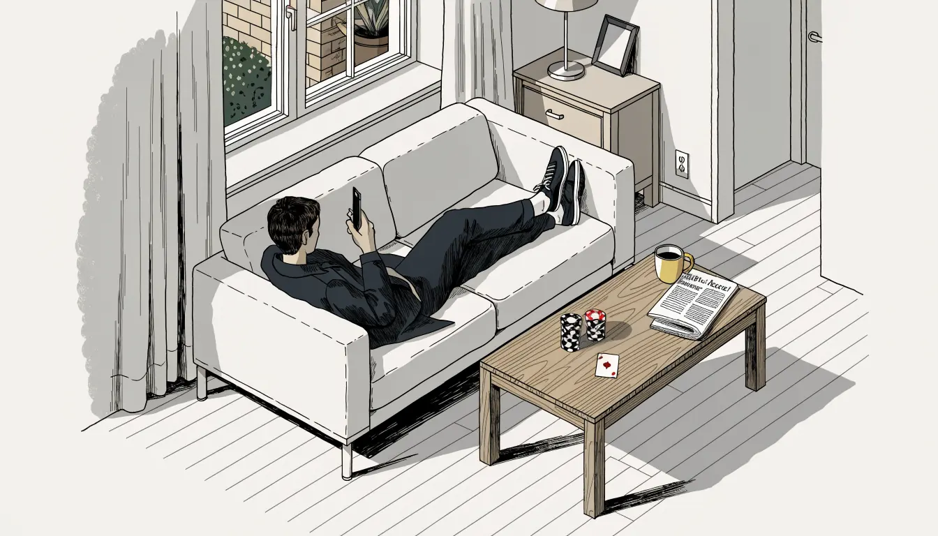 Person playing casino game on smartphone in a British living room
